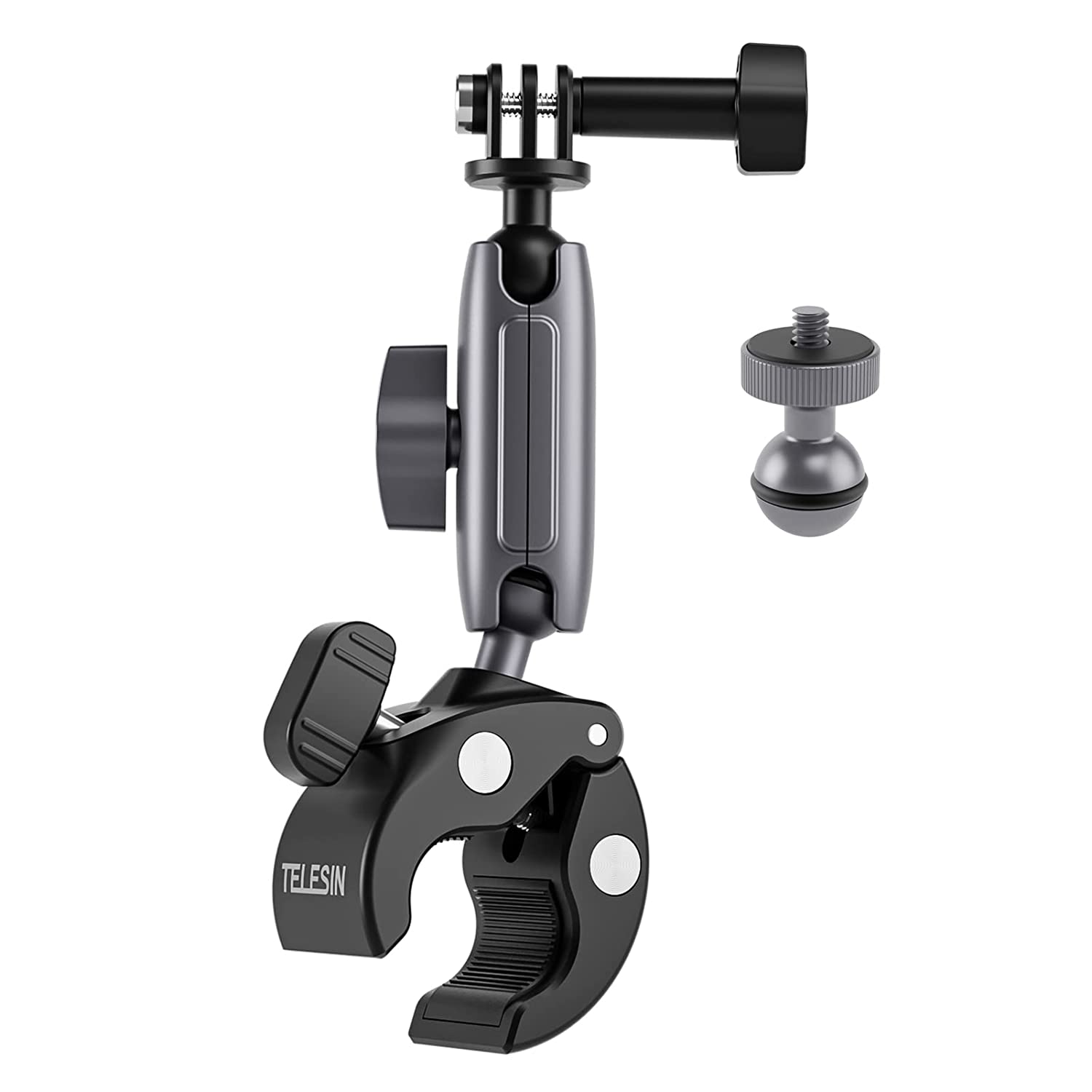TELESIN Bicycle Handlebar Super Clamp Mount Aluminum Alloy Dual 360° Rotatable Ball Head, main view