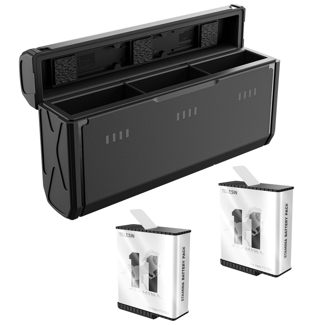 TELESIN set - 2 batteries for GoPro HERO11, HERO10 and HERO9 Black + charging box, main view