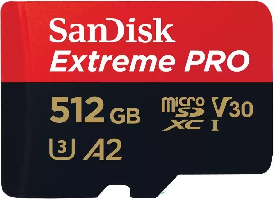SanDisk Extreme A2 microSD memory card 512GB C10 UHS-I U3 R200/W140MB/s Extreme Pro V30 + SD