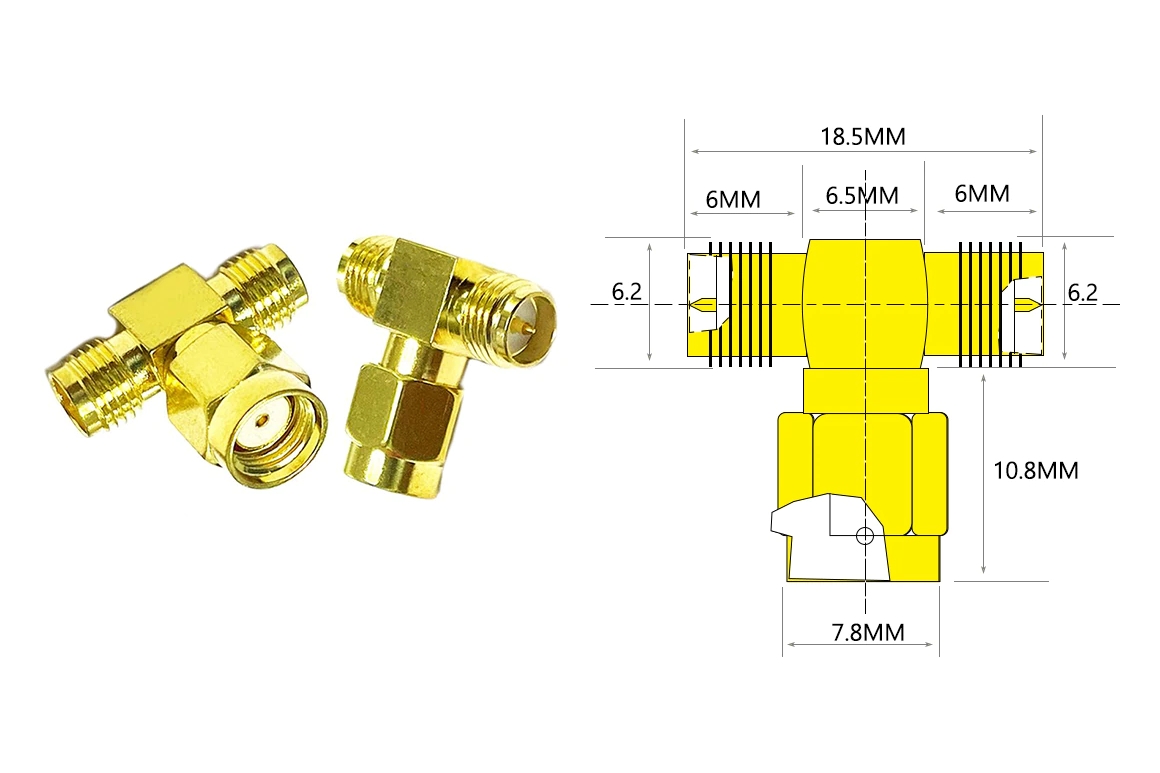 Tee for FPV and radio equipment (RP-SMA F - RP-SMA M - RP-SMA F)