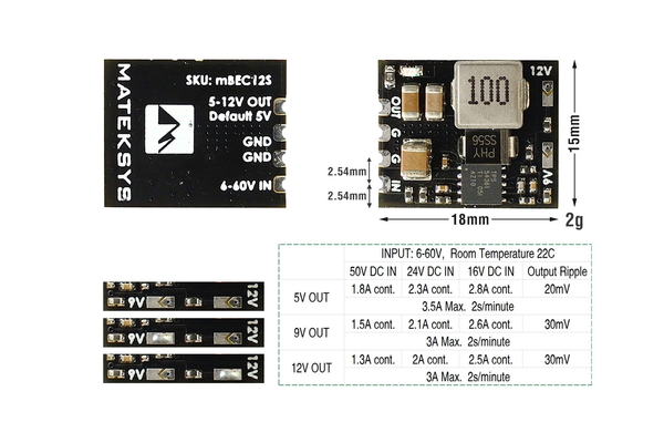 Power regulator Matek BEC 6-60V - 5V/9V/12V