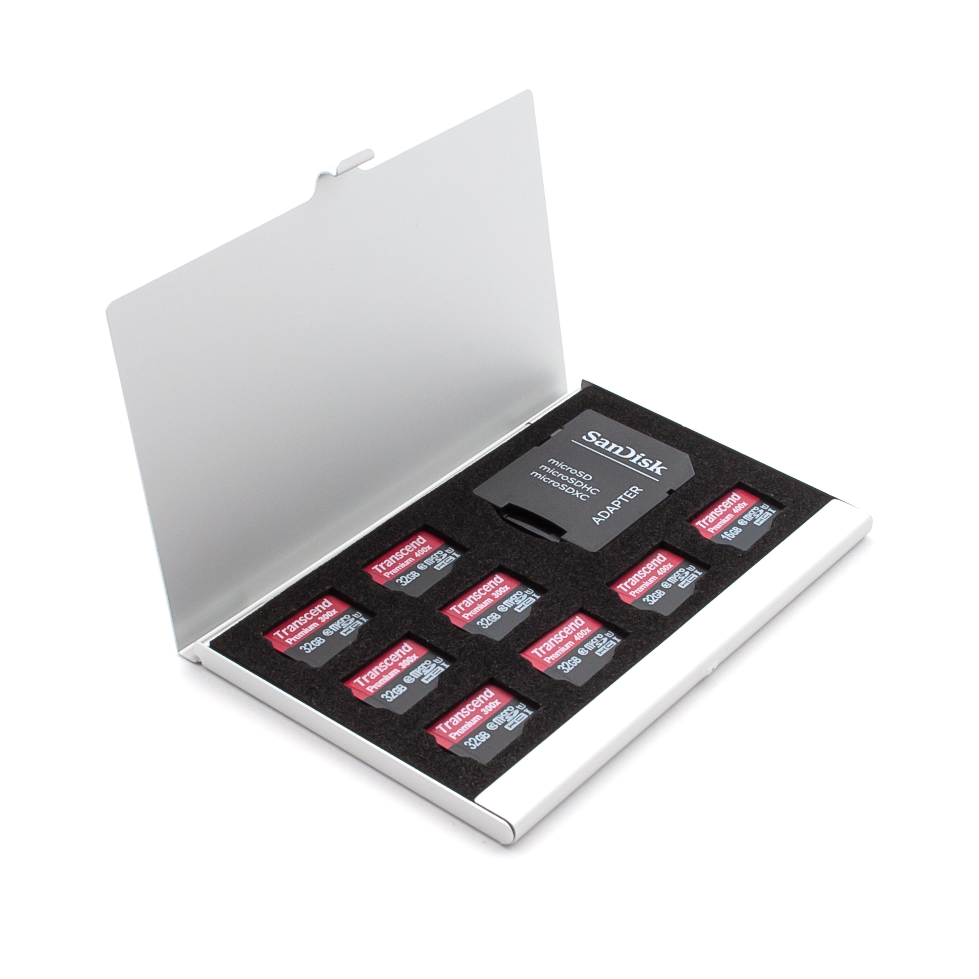 Алюминиевый кейс для 8 карт памяти MicroSD и SD-адаптера