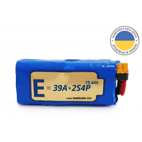 Battery 2S4P Energy Life 19400mAh Samsung SDI 21700-50G Li-Ion 12AWG XT60-F