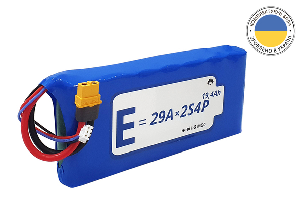 Battery 2S4P Energy Life 19400mAh LG 21700-M50 Li-Ion 12AWG XT60-F