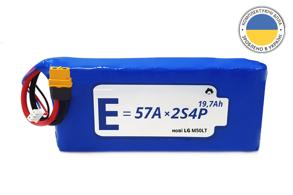 Battery 2S4P Energy Life 19200mAh LG 21700-M50LT Li-Ion 12AWG XT60-F