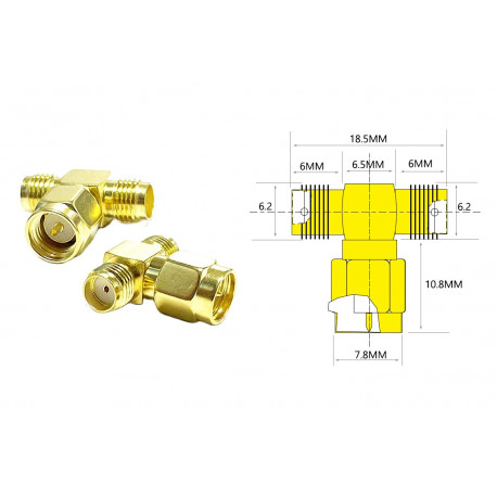 50 pcs - Tee for FPV and radio equipment (SMA F - SMA M - SMA F)