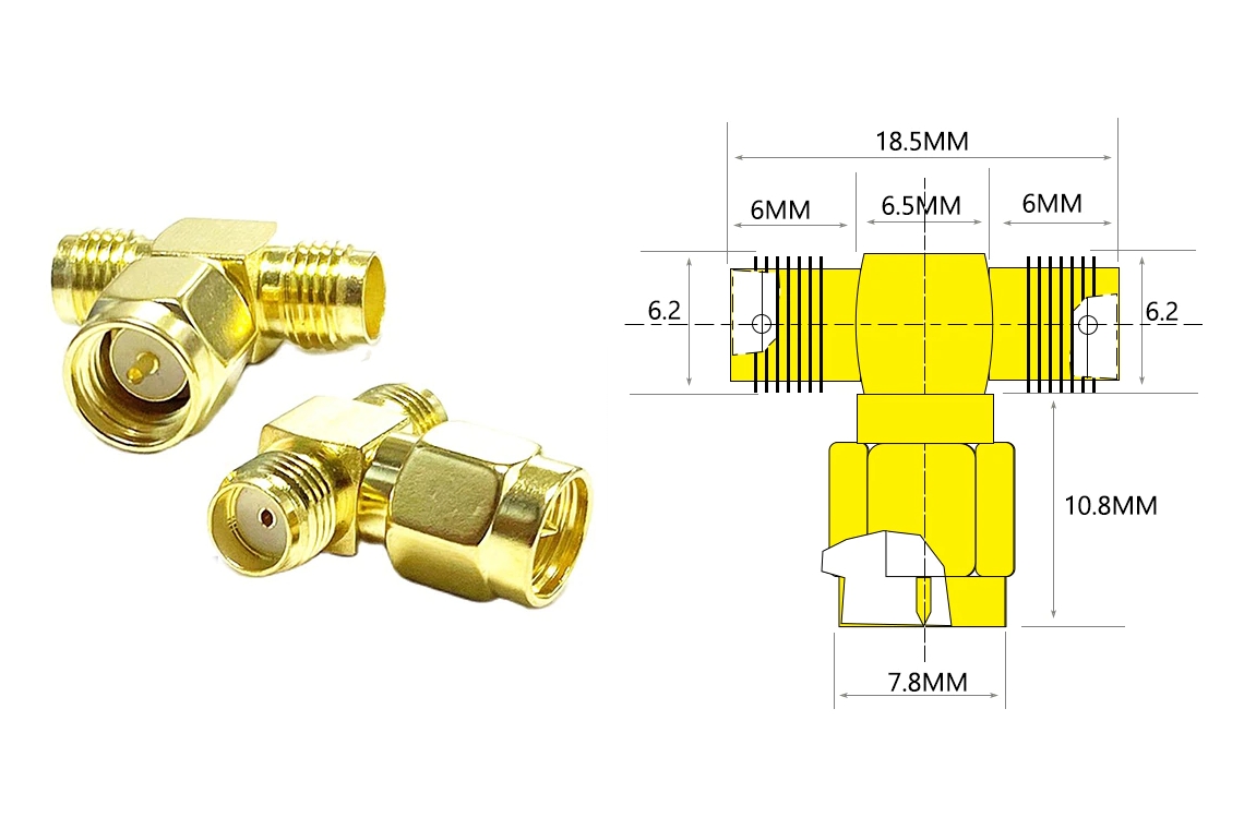 50 pcs - Tee for FPV and radio equipment (SMA F - SMA M - SMA F)