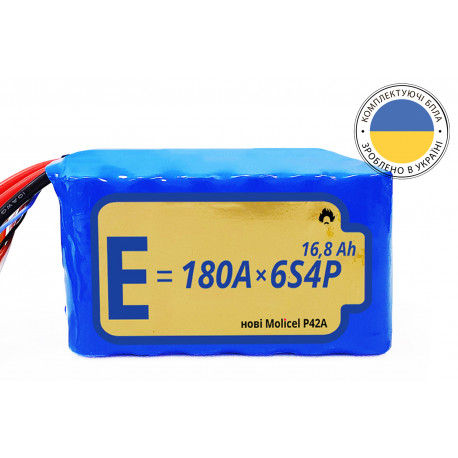 Battery pack 6S4P Energy Life 16800 mAh Molicel 21700-P42A Li-Ion 10AWG without connector (001)