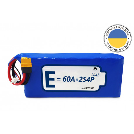 Lithium-ion Battery 2S4P Energy Life 19600 mAh EVE 21700-EVE50E Li-Ion 12AWG XT60-F (001)