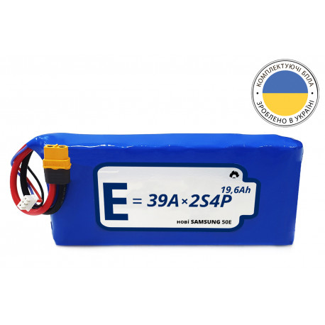 Battery pack 2S4P Energy Life 19600 mAh 21700-50E Li-Ion 12AWG XT60-F (001)