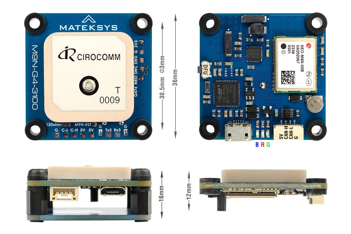 Приёмник GPS Matek M9N-G4-3100 с компасом и СAN-хабом