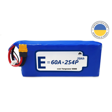 2S4P Energy Life 19400 mAh Tenpower 21700-50ME Li-Ion 12AWG XT60-F (001)