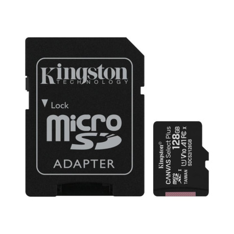 Kingston Canvas Select Plus A1 MicroSDXC 128GB UHS-I V10 U1 R100MB/s + SD Memory Card