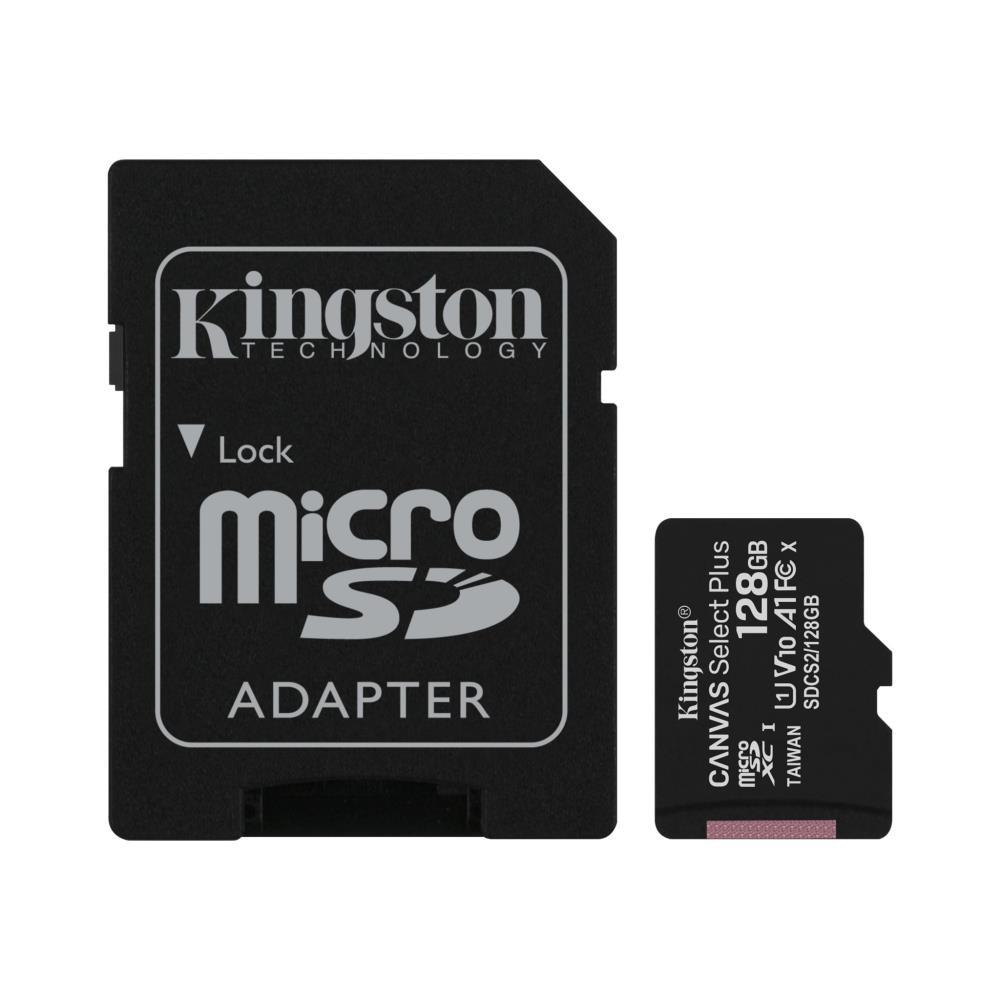 Kingston Canvas Select Plus A1 MicroSDXC 128GB UHS-I V10 U1 R100MB/s + SD Memory Card
