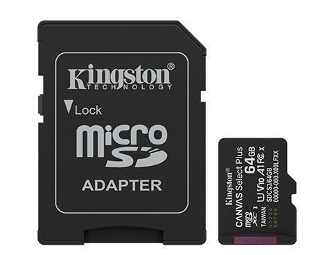 Карта памяти Kingston Canvas Select Plus Gen3 A1 MicroSDXC 64GB UHS-I V10 U1 R100MB/s + SD