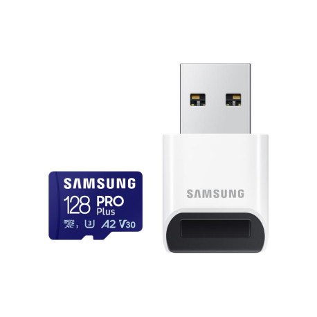 Карта пам’яті Samsung PRO Plus A2 MicroSDXC 128GB UHS-I V30 U3 R180/W130MB/s + USB кардрідер