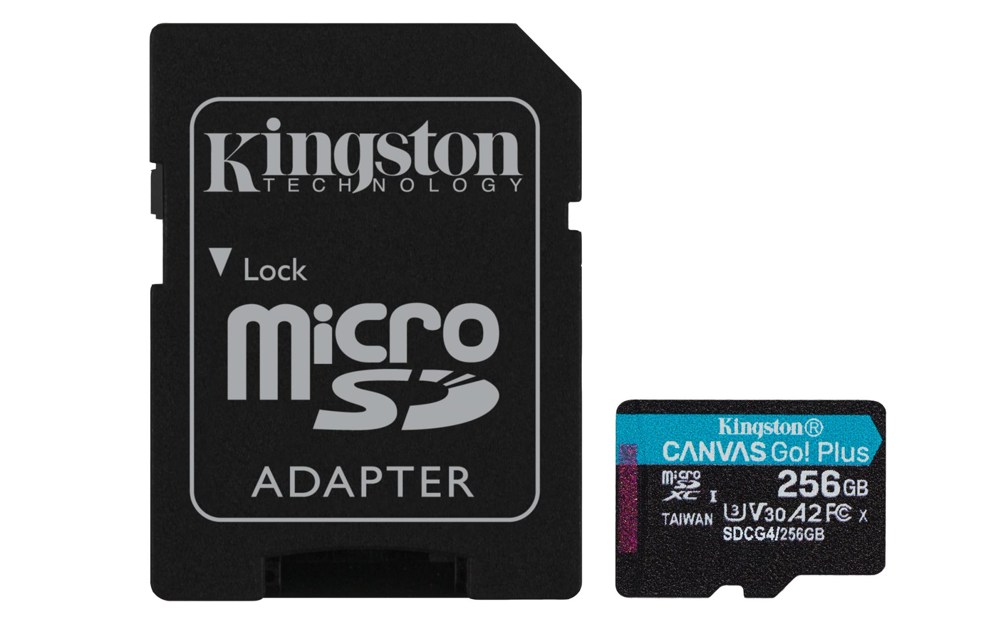 Kingston Canvas Go! Plus A2 MicroSDXC 256GB UHS-I V30 U3 R170MB/s + SD Memory Card