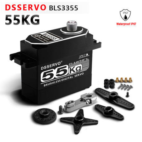 Серводвигатель бесколлекторный цельнометаллический стандарт 60г DSServo BLS3355 BLDC 55кг/0,11сек/8,4В цифровой IP66 (270)