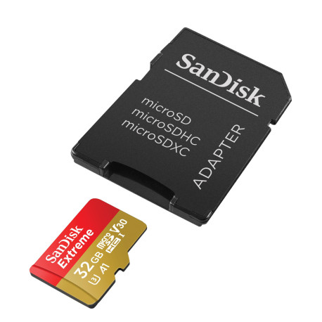 SanDisk Extreme A1 microSDHC 32GB C10 UHS-I U3 V30 R100/W60MB/s memory card + SD adapter