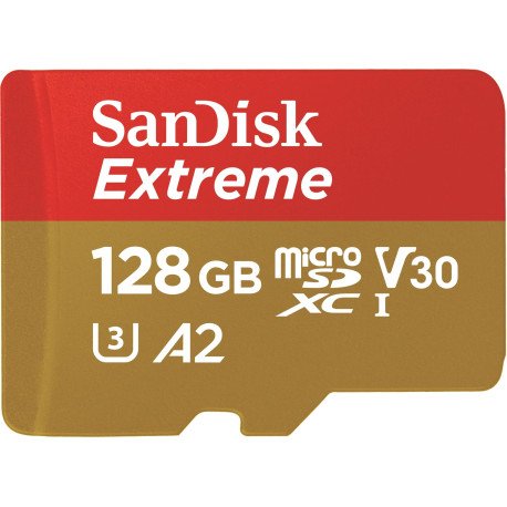 SanDisk Extreme A2 microSDXC Memory Card 128GB UHS-I V30 C10 U3 R160/W90MB + SD Adapter