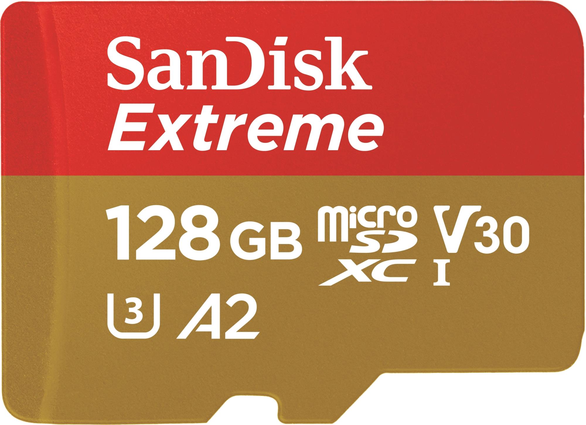Карта памяти SanDisk Extreme A2 microSDXC 128GB UHS-I V30 C10 U3 R160/W90MB + SD адаптер