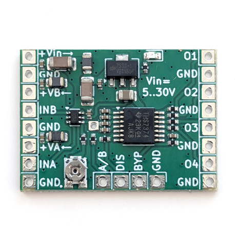 Video amplifier, switch (2 inputs) and splitter (4 outputs)
