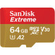 SanDisk Extreme A2 MicroSDXC UHS-I U3 64GB R170/W80MB/s memory card + SD adapter