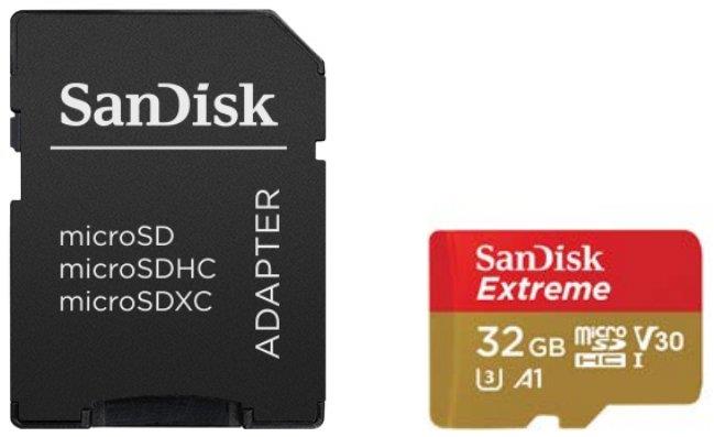 Карта пам'яті SanDisk Extreme A1 microSDHC 32GB C10 UHS-I U3 V30 R100/W60MB/s + SD адаптер (SDSQXAF-