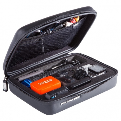 Кейс для экшн-камер средний  SP POV Case Medium Elite GoPro-Edition, черный в раскрытом виде с наполнением