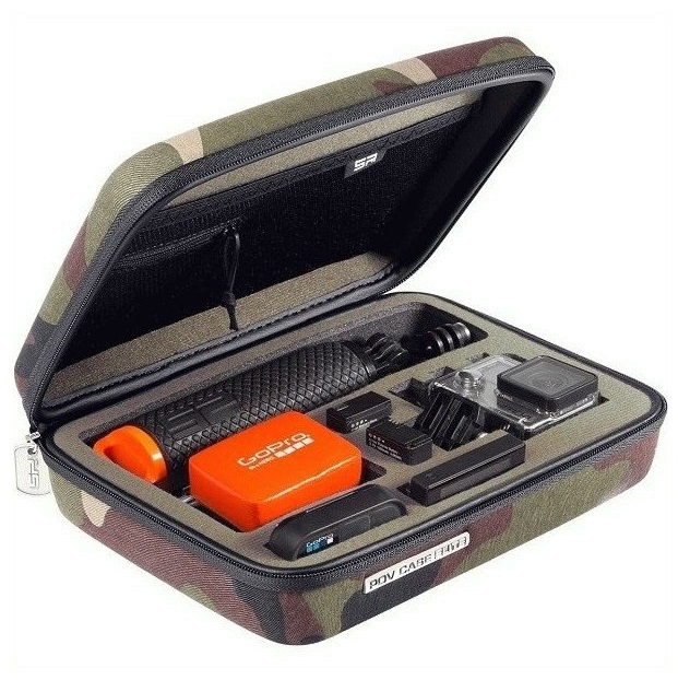 Кейс для екшн-камер середній SP POV Case Medium Elite GoPro-Edition (camo), у розкритому вигляді з наповненням