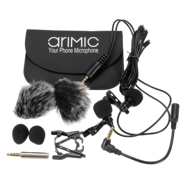 Dual AriMic 3.5 mm lavalier microphone with 1.5 m cable