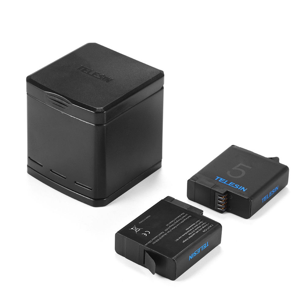 Комплект Telesin - 2 батареї для GoPro HERO6 та HERO5 Black + зарядний бокс, з батареями