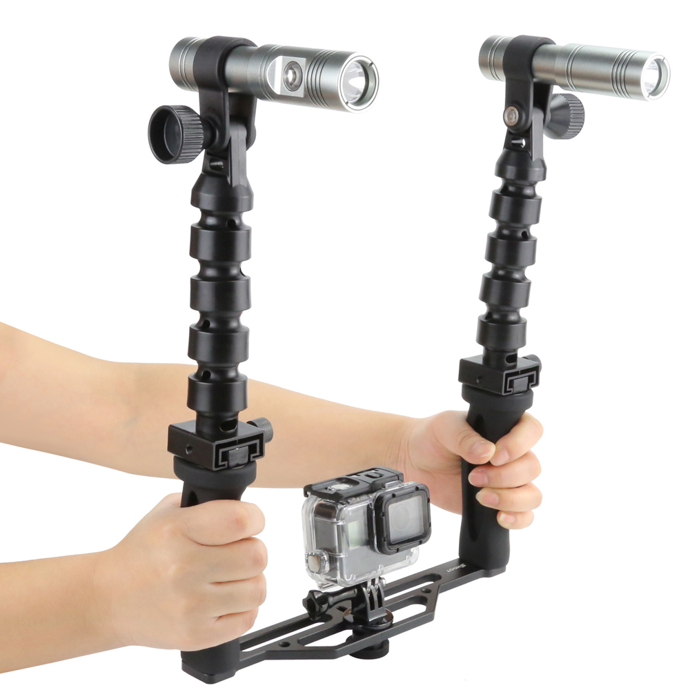 Подводный двуручный держатель с фонарями для GoPro, главный вид