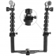 Underwater two-handed holder with lanterns for GoPro, fastening of flexible tubes