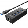 USB-хаб з 3-ма USB 3.0 та мережевим портом Ethernet RJ45 ORICO HR01-U3-V1-BK-BP | Wazza